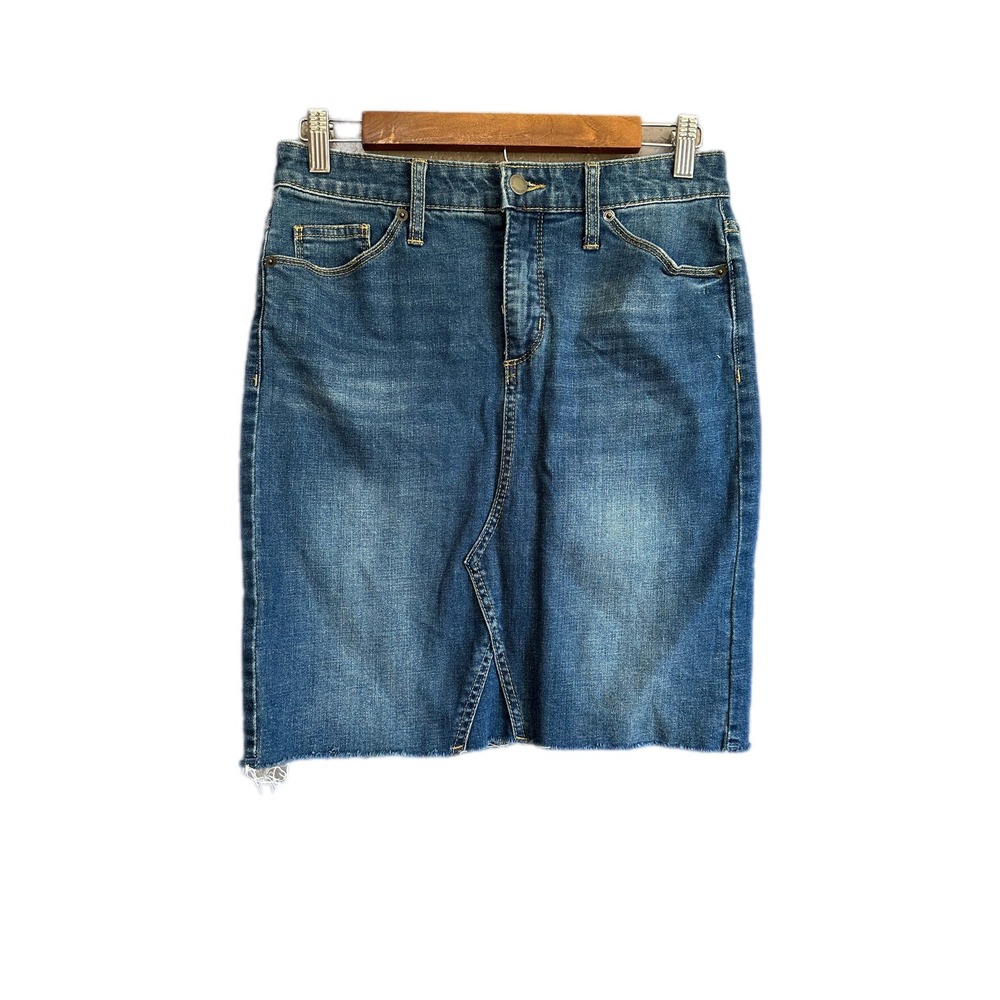 Universal Thread Womens Denim Pencil Skirt Size 6 28 Blue Frayed Hem‎